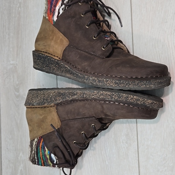 Aetrex Jolie Brown Leather Ankle Boots Colorful Knit Cuff Wedge Shoes 10.5-11 - Picture 11 of 14